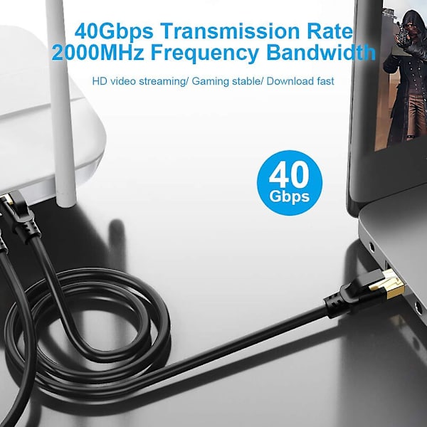 Kissa 8 Ethernet-kaapeli 40 jalkaa, sisä- ja ulkokäyttöön, nopea 40 gbps 2000 mhz Sftp-internetkaapeli kullatulla Rj45-liittimellä pelaamiseen