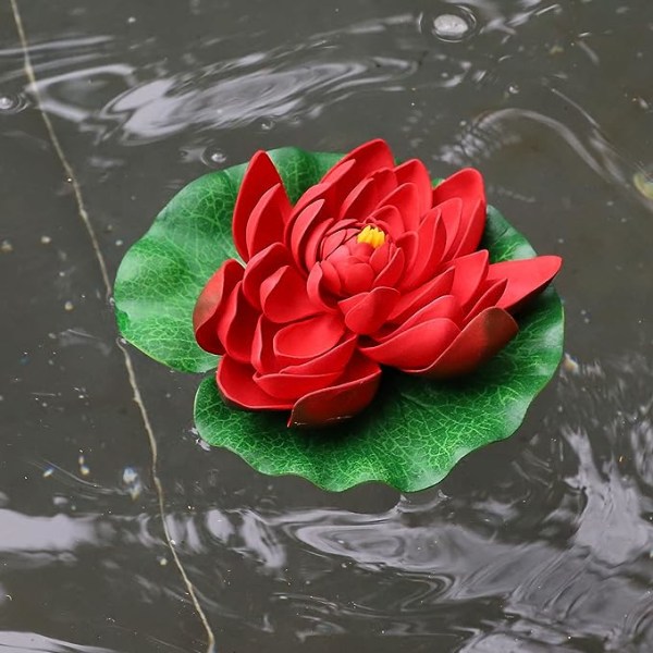 6pcs Artificial Floating Lotus Flower, Artificial Lotus Flower for Garden Ponds Pool Decoration, Red, 7"