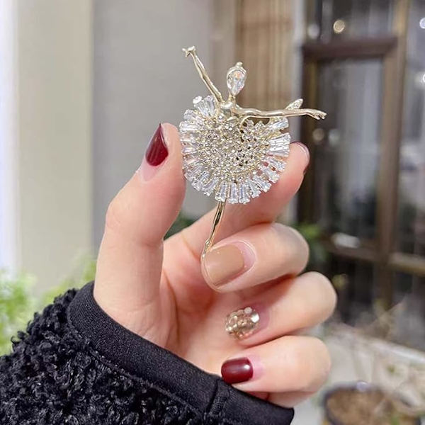 Kvinnors flickor strass ballerina brosch stift, elegant glänsande kristall brosch stift fest gynna födelsedagspresent för dansare