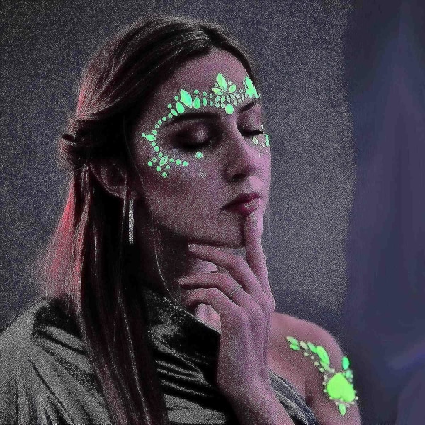 8 set Noctilucent Face Gems Rave Blacklight Body Stickers Glow In The Dark Luminous Face Juveler Fluo