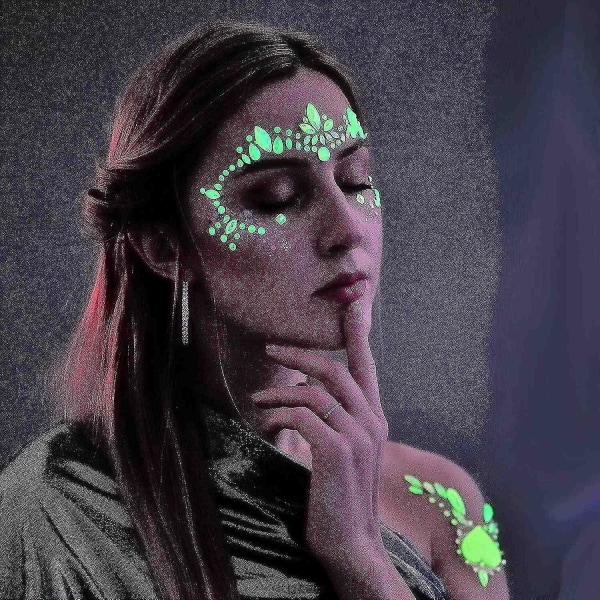8 sett med nattlysende ansiktsperler Rave Blacklight kroppsklistremerker Gløder i mørket Lysende ansiktsjuveler Fluo