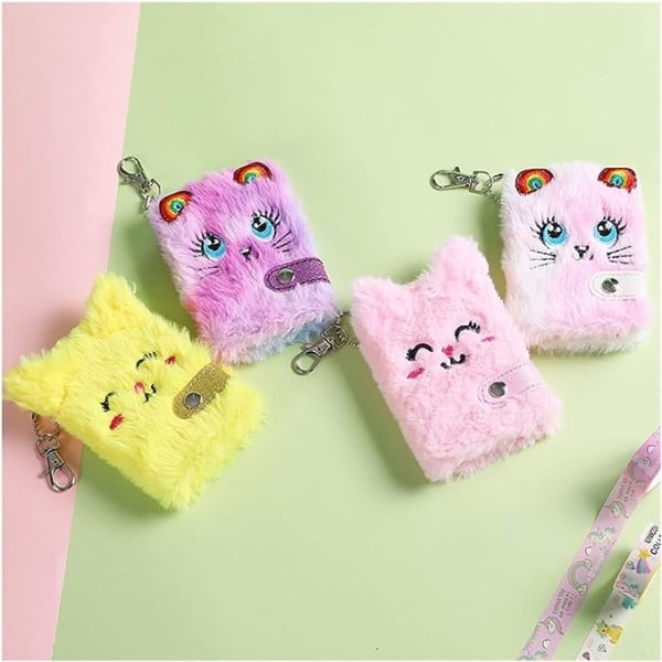 Notesbog Spiral Sød Kat Plys Notesbog Kawaii Vedhæng Nøglering Notesbog Daglig Plan Dagbog Notesblok Kontorartikler (Farve: MC)