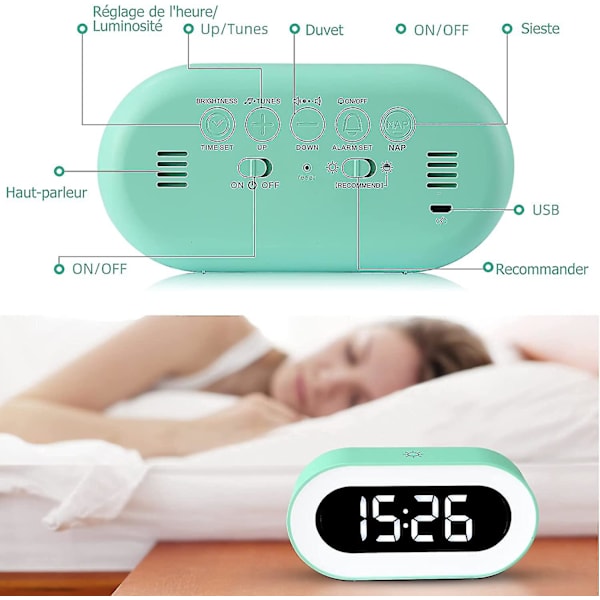 Led Digital Nattelys Vækkeur, Indbygget 1500ma Lithiumbatterier, Usb-oplader