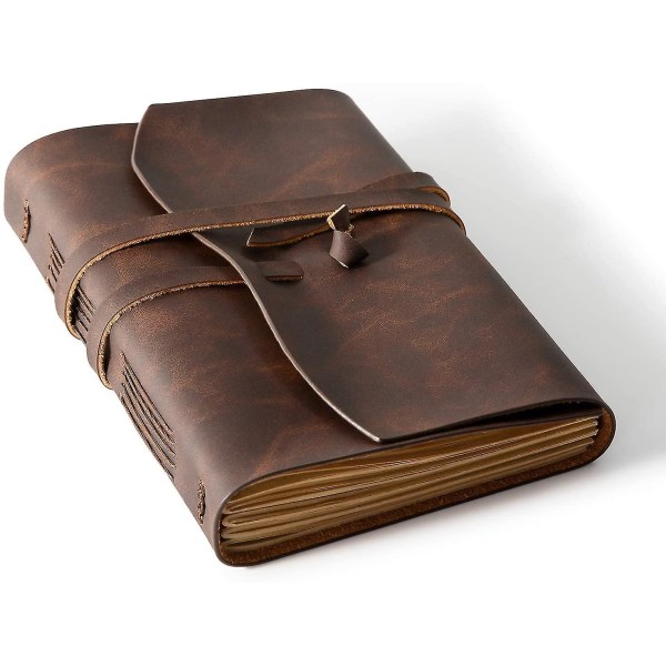 Læder notesbog - Læderindbundet notesbog til mænd, linjeret rejsejournal og skrivejournal til personlig dagbog, 5x7 tommer, B