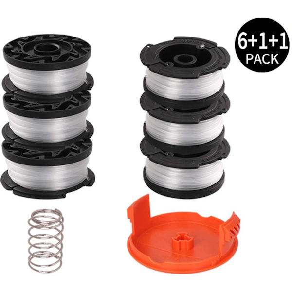 Linespoler til Black Decker Trimmer Spoler, Nylongarn 9 M Længde 1,65 Mm Tråddiameter Spoler + 1 Hætte + 1 Fjeder Til Black + Decker Trimmere