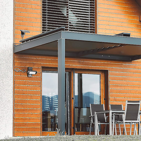 Utomhus LED solcellslampa Ip44, svart balkong hus terrass väggprojektor, stänksäker, kallvitt ljus 6500k