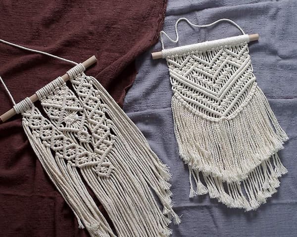 2-pack Macrame-väggbonader - Liten konst, vävd gobeläng, boho-konst, heminredning - Platt
