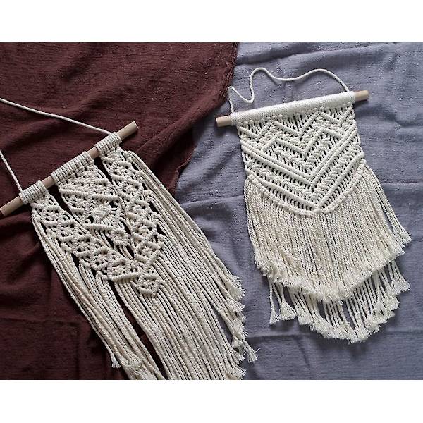 Pakke med 2 Macrame vægophæng - Lille kunst, vævet gobelin, Boho kunst, boligindretning - Flad