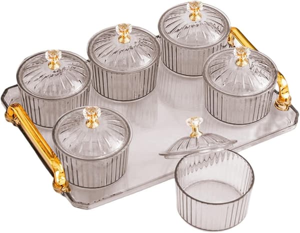 Frukt Dessert Snacks Serveringsfat, 6 Boller Med Lopp For Forrett, Grå