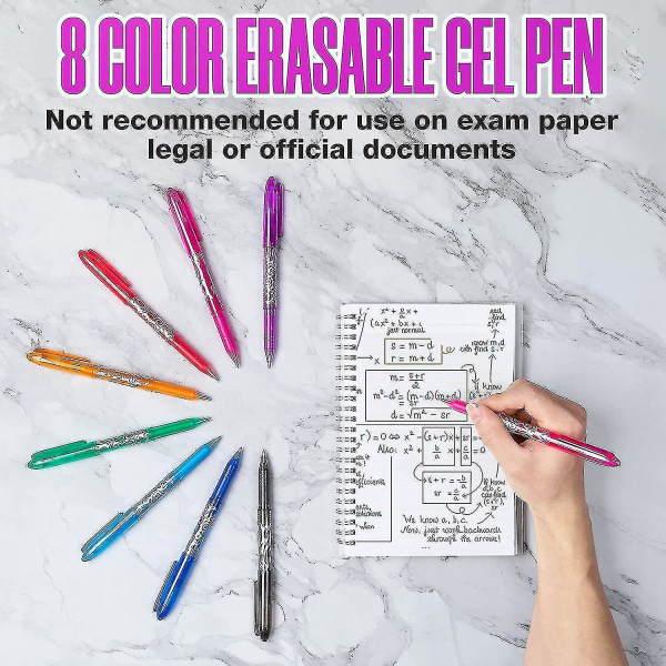 8 stk Erasable Pens Erasable Gel Pens 0,5 mm Tips Rub Out Pens