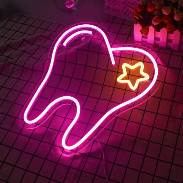 Tand Neon Skilt Pink Led Neon Lys Skilt Tandlægekontor Neon Skilt Vægdækning Hængende Led Skilt Tandpleje Vægdækning Firmaskilte W