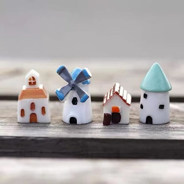 Huse til Fe-have Tilbehør, Håndmalet Vindmølle Stil Miniature Fehus til Fe-have Forbrugsvarer, Mini Figurer Sæt af 4 Stykker til Blomst