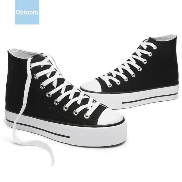 Platform High Top Canvas Sko til kvinder Behagelige Platform Hi Top Canvas Mode Sneakers til kvinder Søde Mid Calf Canvas black EU41