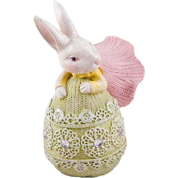 Kyssing Bunny Easter Egg Vintage Resin Fargerike påskeegg Kaniner Valentine's Rabbit Figure Statue Vårpåskedekorasjon (grønn)