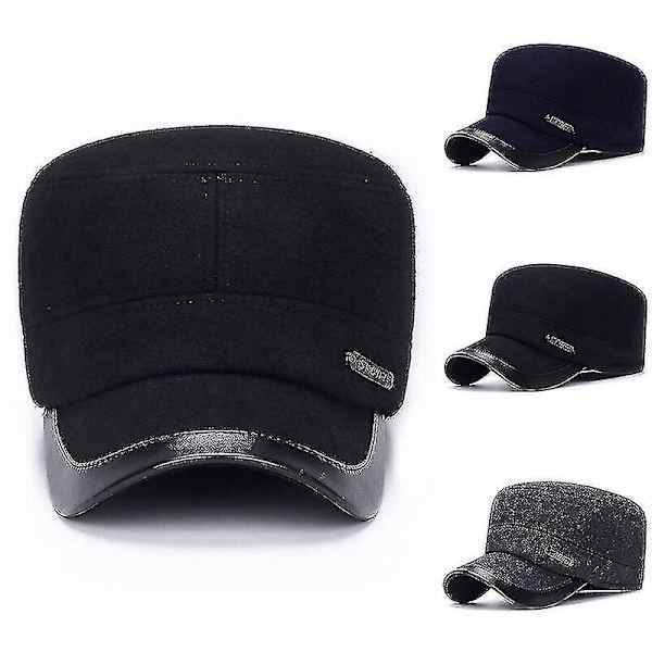 Mænds Flad Top Hat Komfortabel Ulden Hat Hudvenlig Bomuldshat Varmt Varmt Flad Top Hat Justerbar Tyk Varmt Flad Top Kasketter--