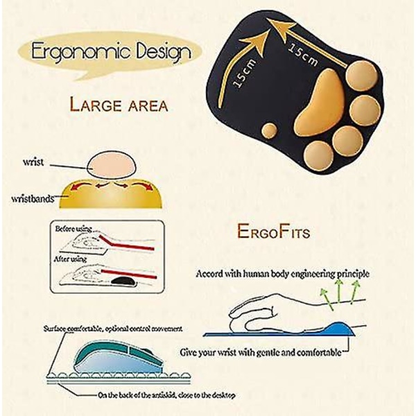 Musematte med håndleddsstøtte Ergonomisk musematte for skrivebordsdatamaskintilbehør Dekor Katt - Svart