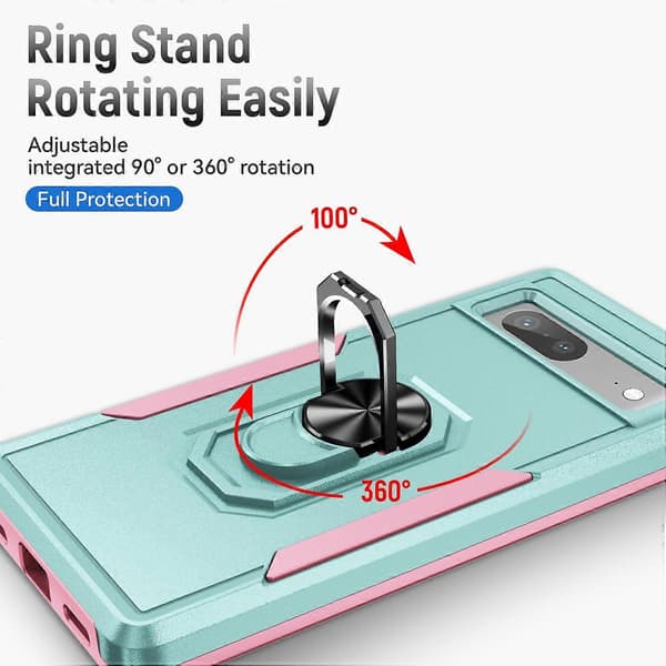Til Google Pixel 7a-deksel Militærgradert ringstativ PC + TPU-telefondeksel Green