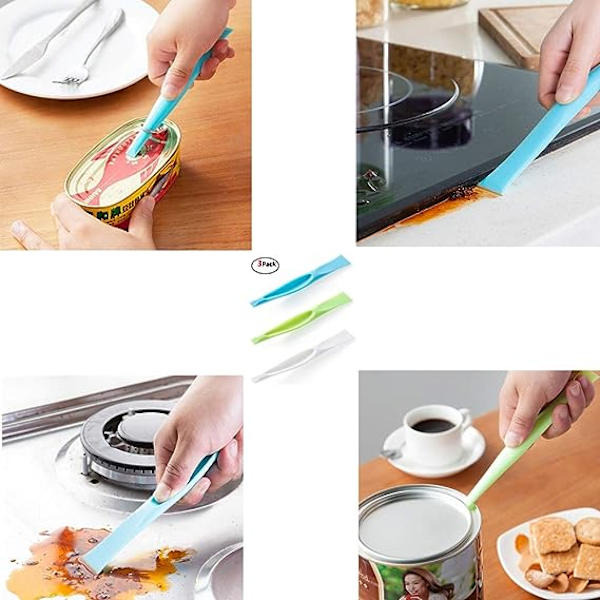 3-pak Rengørings-skraber Værktøj Køkken Plast Skraber Multifunktionel Stift Grill Skraber Ridsefri Rengøringsværktøj Etiket Skraber Tyggegummi Skraber Flaskeåbner