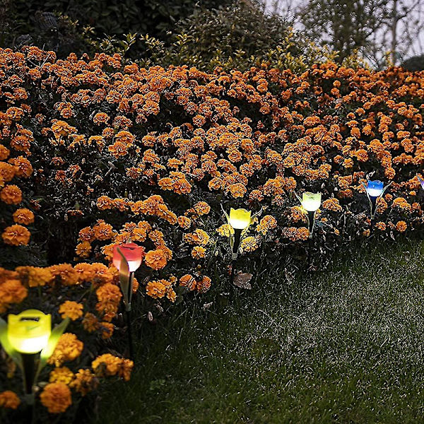 12 stk utendørs solcelle gatelys, tulipan blomster solcelle plenlys for uteplass, plen, hagedekorasjon