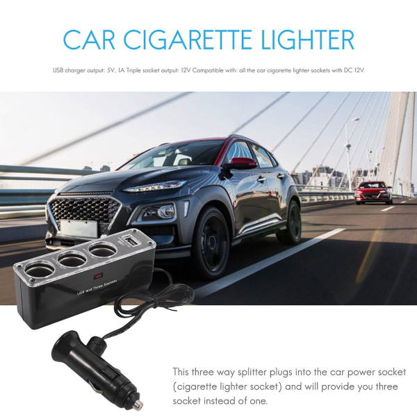 3-vejs Multi-stik Bil-tænderstik Splitter USB-stiklader DC 12V/24V Triple Adapter med USB-port