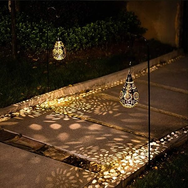 Hængende solcellelamper udendørs have Boho LED blomst vandtæt dekorativt metal lys til veranda have udendørs (1 pakke)