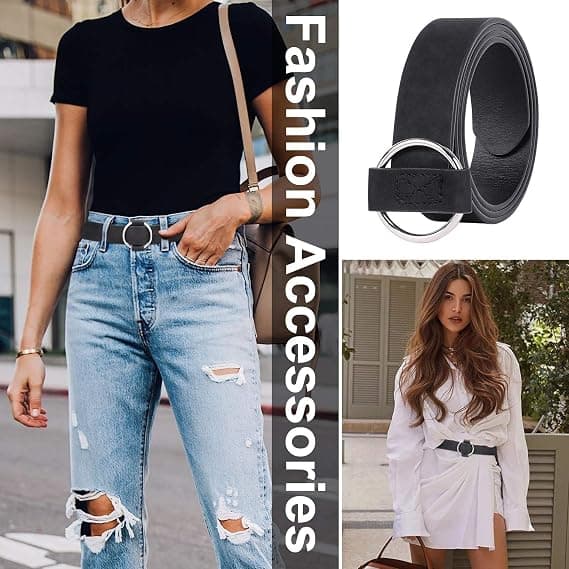 Damebelte med rund spenne, hullfri, justerbart belte jeans