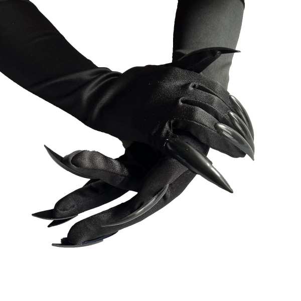 Halloween Paw Gloves Long Fingernails Black Party Gloves Cat Claws Halloween Prop Claws Glove Cosplay Costume Accessories(1 Pair,