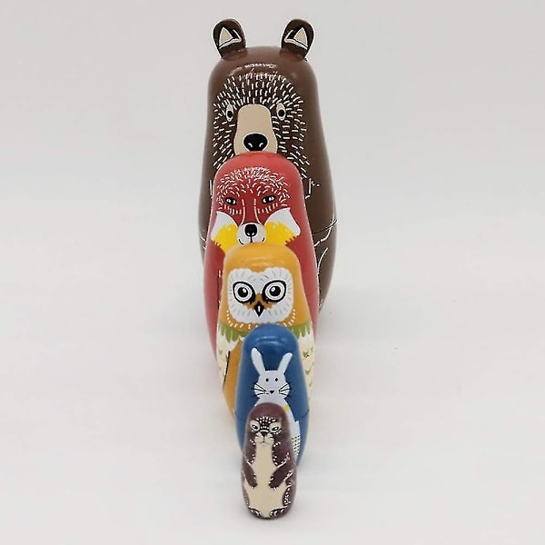 Puinen eläinmatrjoška-nukke lelut Cartoon Bear Owl Venäläinen pesänukke lelut kokoelma