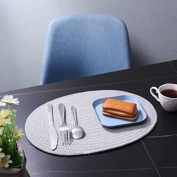 4-pack ovala vävda placemats 12 x 16 tum Weavn bomullsplacemats med 4-pack runda tygunderlägg (grå)