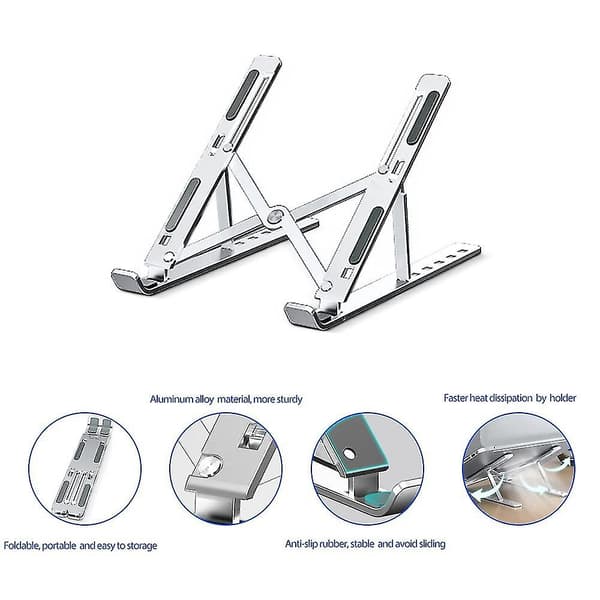 Laptopstativ, Aluminium Laptopstativ, Höjdjusterbart Fällbart Stativ (silver)