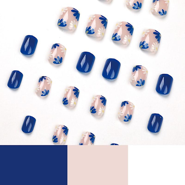 Bär en kort blå och vit blomma nagelbit nagel P24pcs