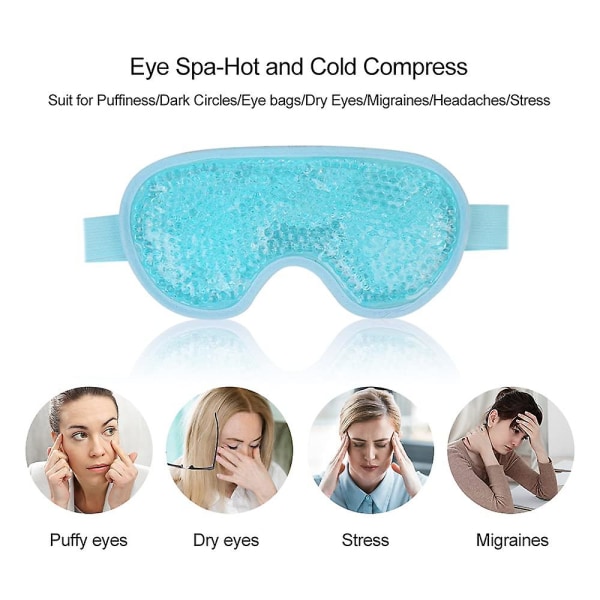 Gjenbrukbar gel øyemaske for hovne øyne, isøyemaske kald øyemaske frosset med plysj bakside for hodepine, migrene, stress
