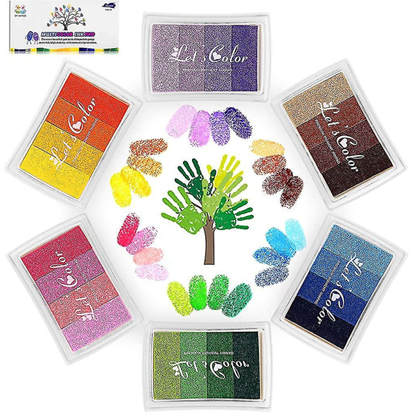 24 färger Bläckdyna Set, Fingerprint Bläckdyna Giftfri, tvättbar bläckstämpeldyna