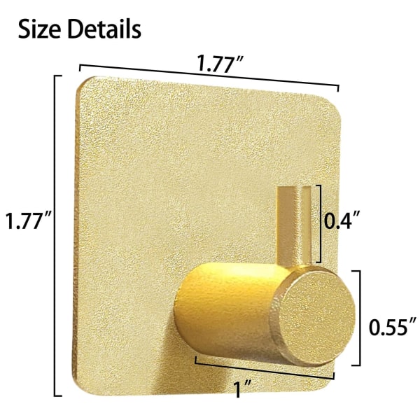 2023 - Guld selvklæbende kroge 4 pakke, selvklæbende håndklædekrog Vægmontering, Badeværelsesdør Køkken Vægmontering Heavy D