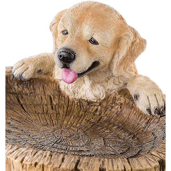 Två lekfulla Golden Retriever-valpar Resin Fågelbad Handmålade All-weather Trä-look Harts Landskap och trädgård accent