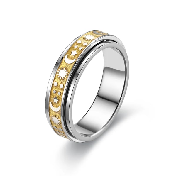 Bosomate Rostfritt Stål Ring för Kvinnor Män Måne Stjärna Roterande Ringar Tonåringar Present Storlek 6-11 Fidget Spinner 6mm 1 Styck Ny Oro 9