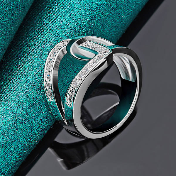 925 Sterling Silver Hollow Zircon Inlaid Ring Smycken Charm 7, 8, 9, 10 8
