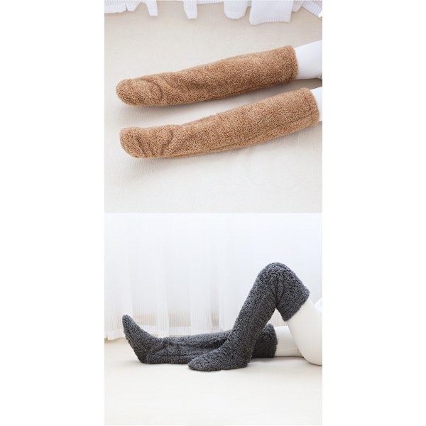 Teddy Legs Strumpor, Mysiga Strumpor, Över Knä Hög Fuzzy Plush Tofflor Strumpor, Varma Över Knä Skor, Fuzzy Ben, Långa Fuzzy Strumpor grå navy grey