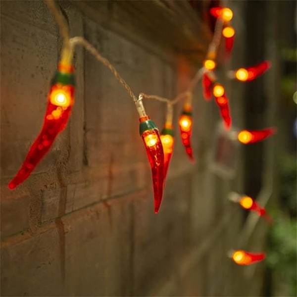 40LED Batteridrevet Hage Chili Lys Utendørs, Rød Chili Pepper Lyslenke-Vanntett LED Kjøkken Juledekorative Lys for Hage, Plen, Terrasse,