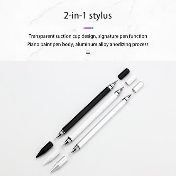 2-i-1 styluspenna med skrivfunktion, vit, enkelpack. black