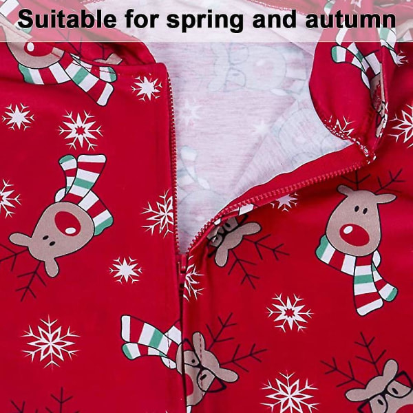 Hela-i-ett Pyjamas med Blixtlås och Huva, Hemkläder för Vår, Höst och Vinter, Långärmad Elk-Tryck, Hoodie med Blixtlås, Sovkläder för Vuxna