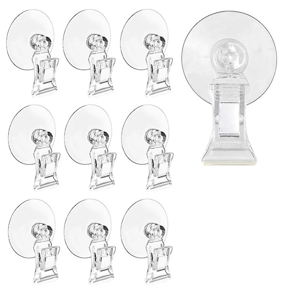 10 st sugkoppsklips transparent sugkoppsklämma badrumsfönster glas sugkopp med klämma för annons