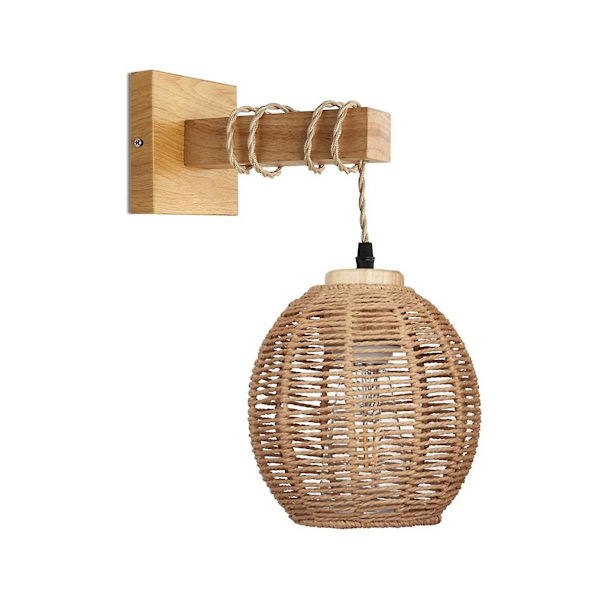 Retro Vegglampe Flettet Rattan Tre Sconce Stue Soverom Lampe Vintage Soverom Dekorasjon Lys