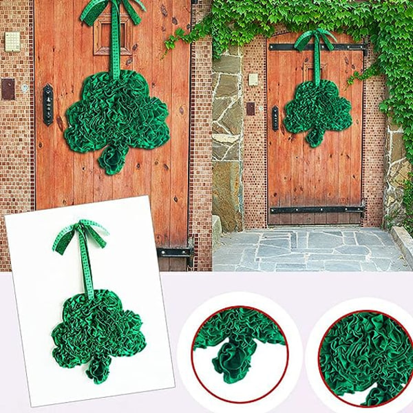 St Patricks Day-dekorasjoner, kranser til inngangsdøren, grønn krans med kløverformet, utendørs dekor for hjemmehageseremoni, feriedekorasjoner