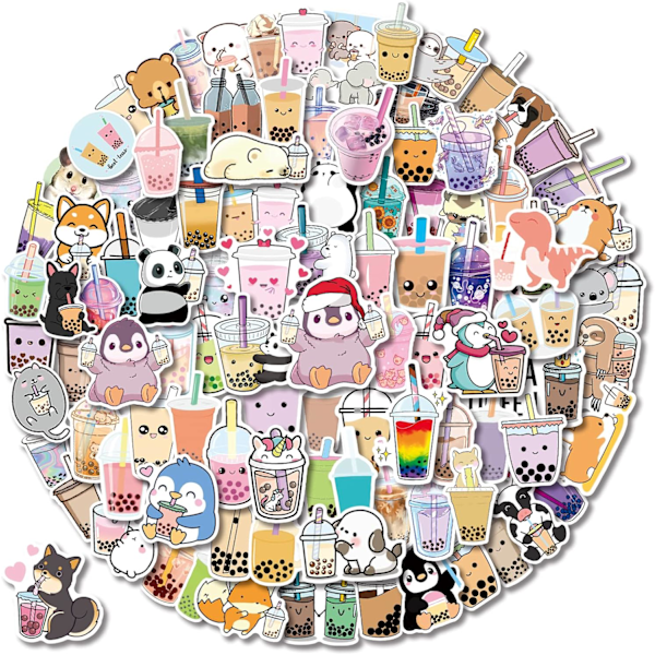 100 stk kawaii klistermærker til bobler, drikkevarer