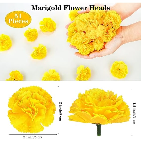 51 Pieces Marigold Flower Heads Marigold Flowers Artificial for DIY Wreath Garland Craft Diwali Dia de Los Muertos Halloween Decorations Day of The De