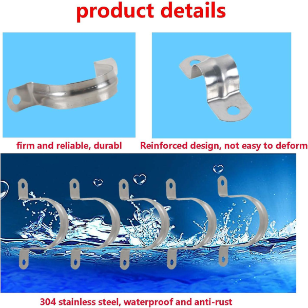 20MM 304 Rustfrit Stål Rørklemme - U-Rørbeslag, 20 STK/Pakke, Pålidelig Forbindelse