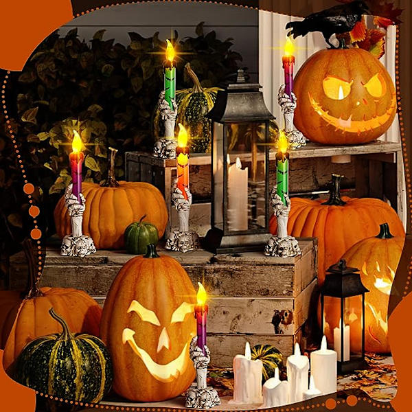 8 Pak Skelet Hænder Holder Oplyste Lys Flammeløse Skelet Spøgelses Hånd Halloween Lys Tænd LED Kranie Lys Skelet Lampe Dekorativ Lys Ho