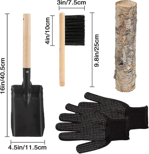 Eldstadsaskespade och borste set - Uppgraderad metallspade och eldstadsborste set Stora eldstad verktyg