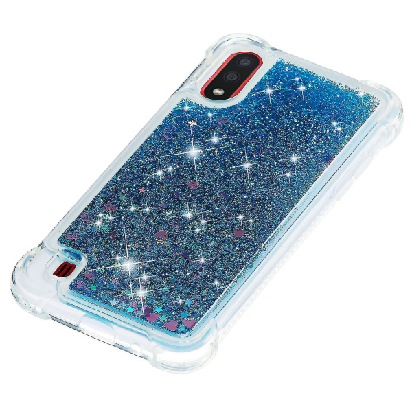 Samsung Galaxy A01 -kotelo, glitter, neste, läpinäkyvä, kimallus, kiiltävä, bling, kristallinkirkas, virtaava hiekka, suojus, Tpu-silikoni - sininen